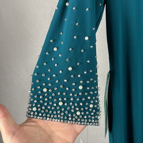 MSK Womens Long Sleeve Dress with Embellished Sleeves Size Large Emerald Grn NWT - Picture 8 of 10